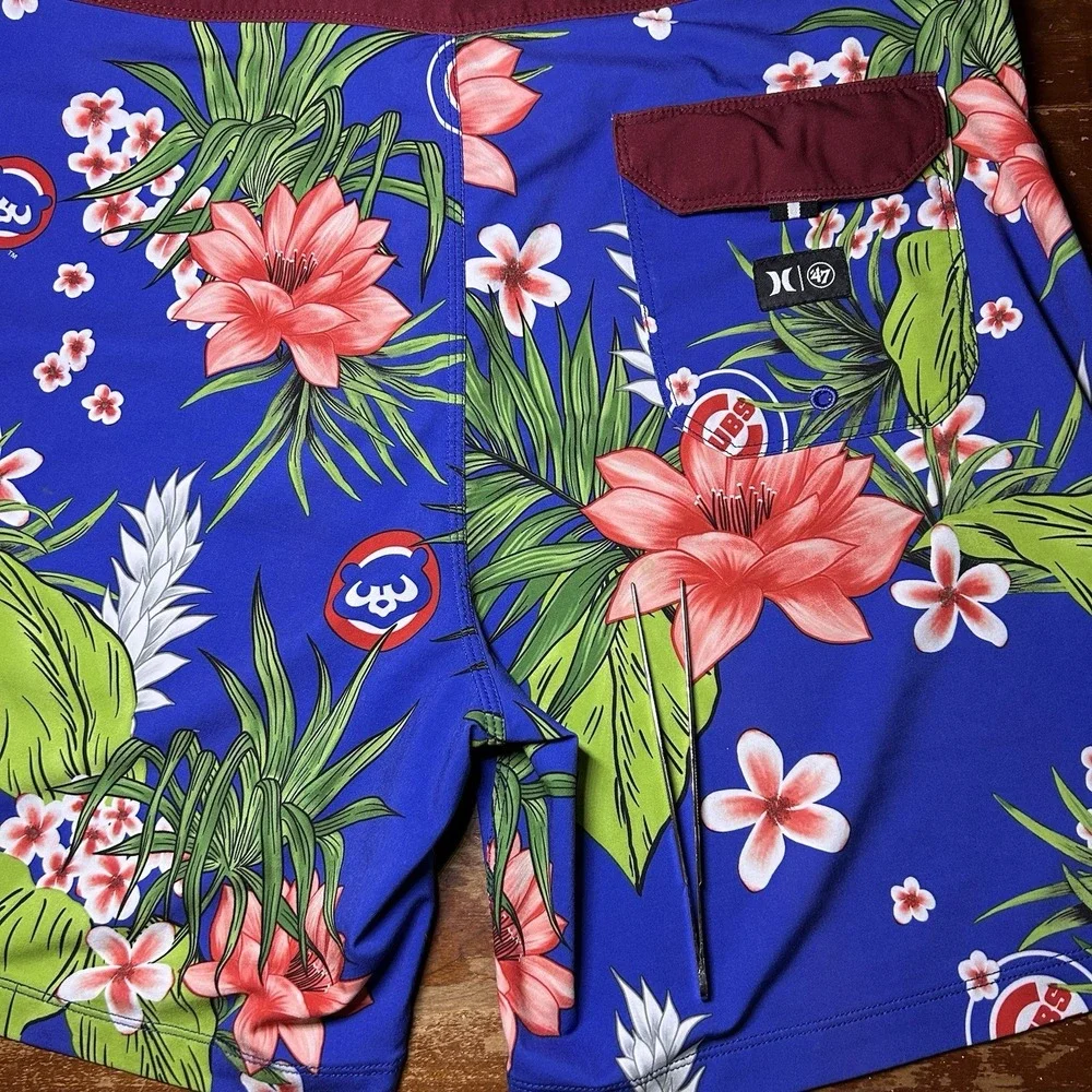 Hurley x 47 Chicago Cubs Phantom Boardshorts Mens 32 (Fits 34) Swim Trunk Floral